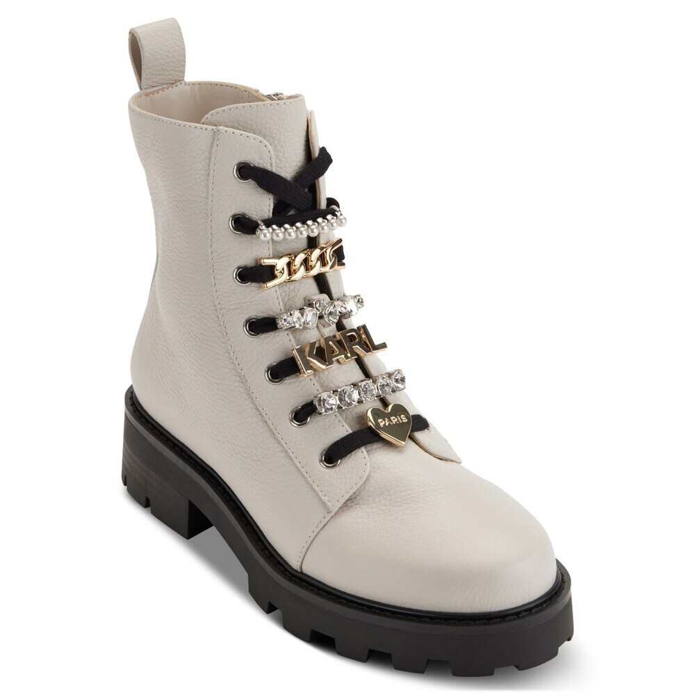 Karl Lagerfeld Paris Mela KL332513 Womens US 8.5 Soft White Combat Boots LION676